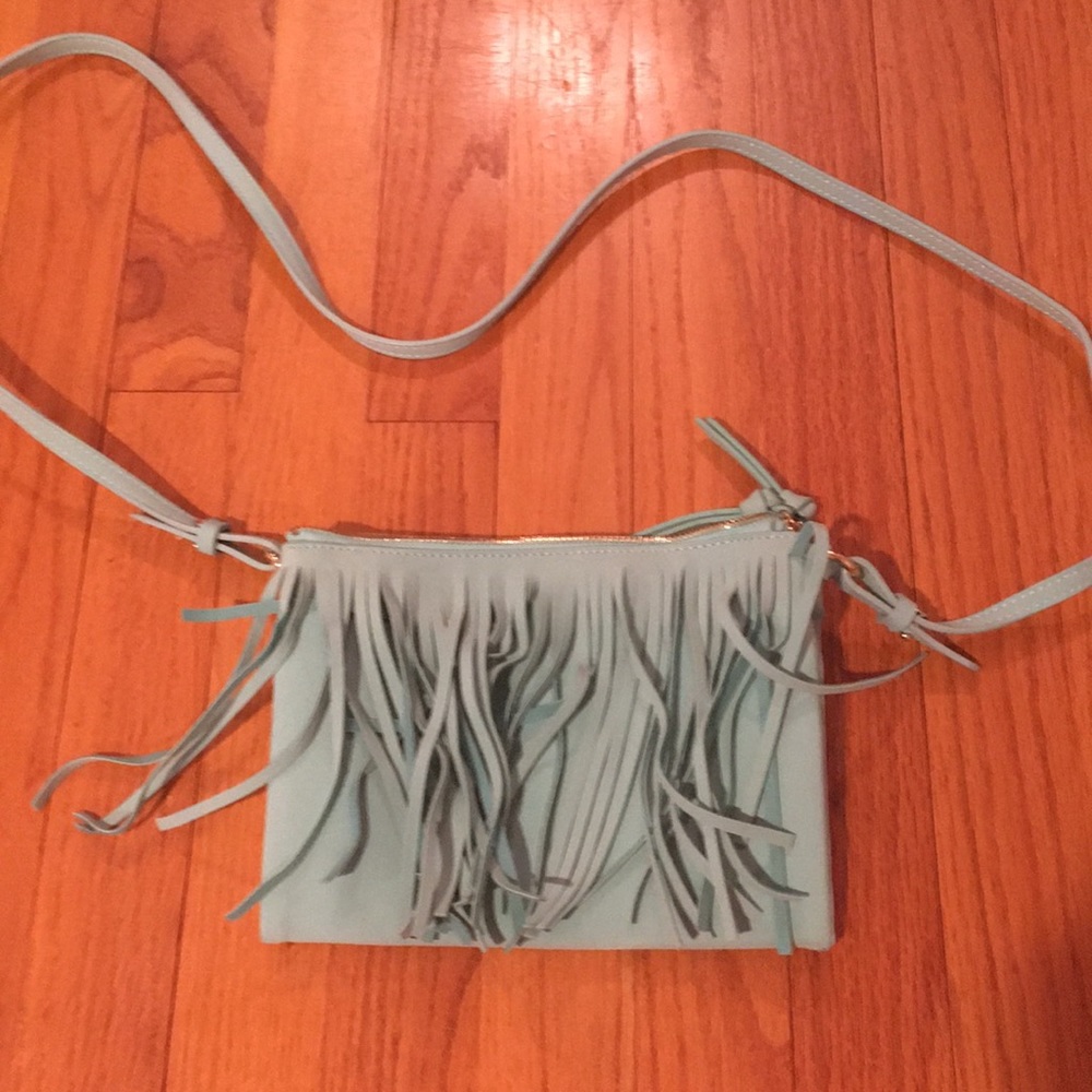 Turquoise crossbody fringed bag